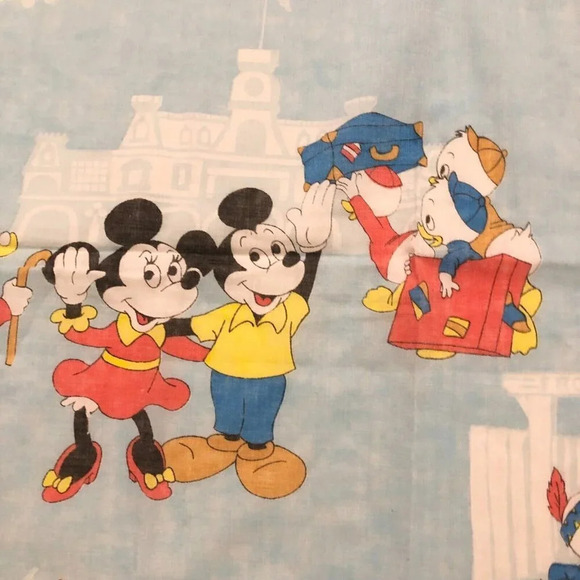 Vintage Disney Mickey Mouse Twin Flat Sheet  Frontierland Bedding Pacific 93x62 - Picture 2 of 16